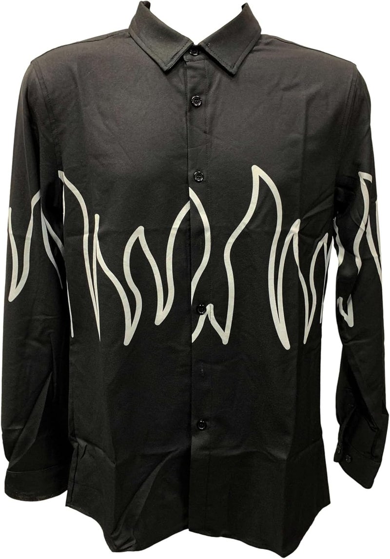 MyPartyShirt قميص إيرني مكراكين للبولينغ - زي وملابس يومية بأكمام طويلة وزر - هدية فيلم بولينغ من التسعينات - نيران MCC سوداء - Image 4